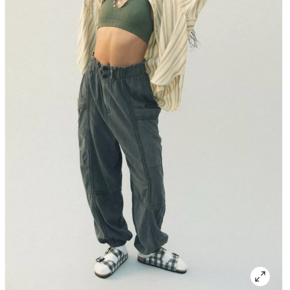 Urban Outfitters Isla Slouchy Linen Jogger Pant streetwear Medium Gray Cargo